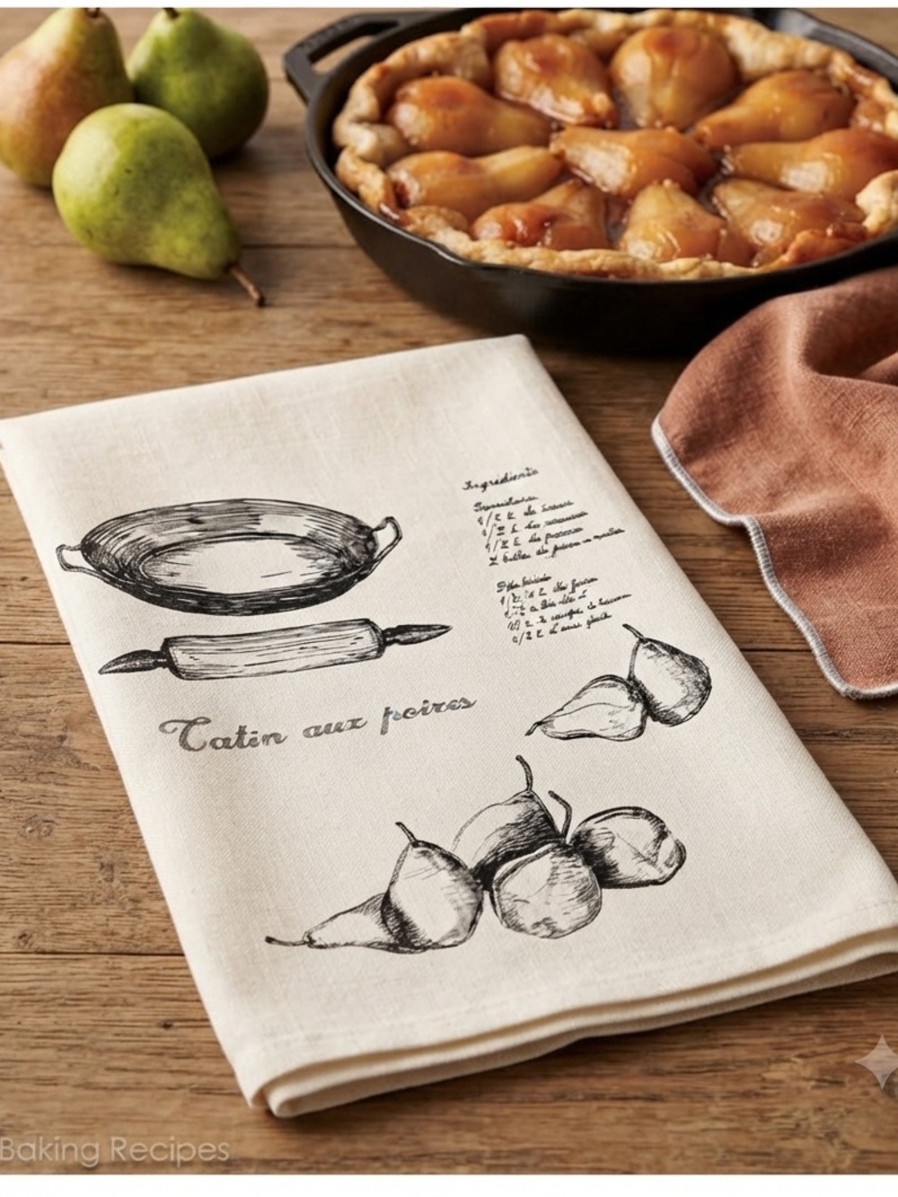 🇨🇦 NIB Linen Tea Towel Petits Mots  (Tarte Tatin aux Poires ) Made in Canada